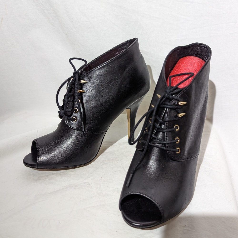 Aldo Peep Toe Lace Up Leather Heeled Bootie